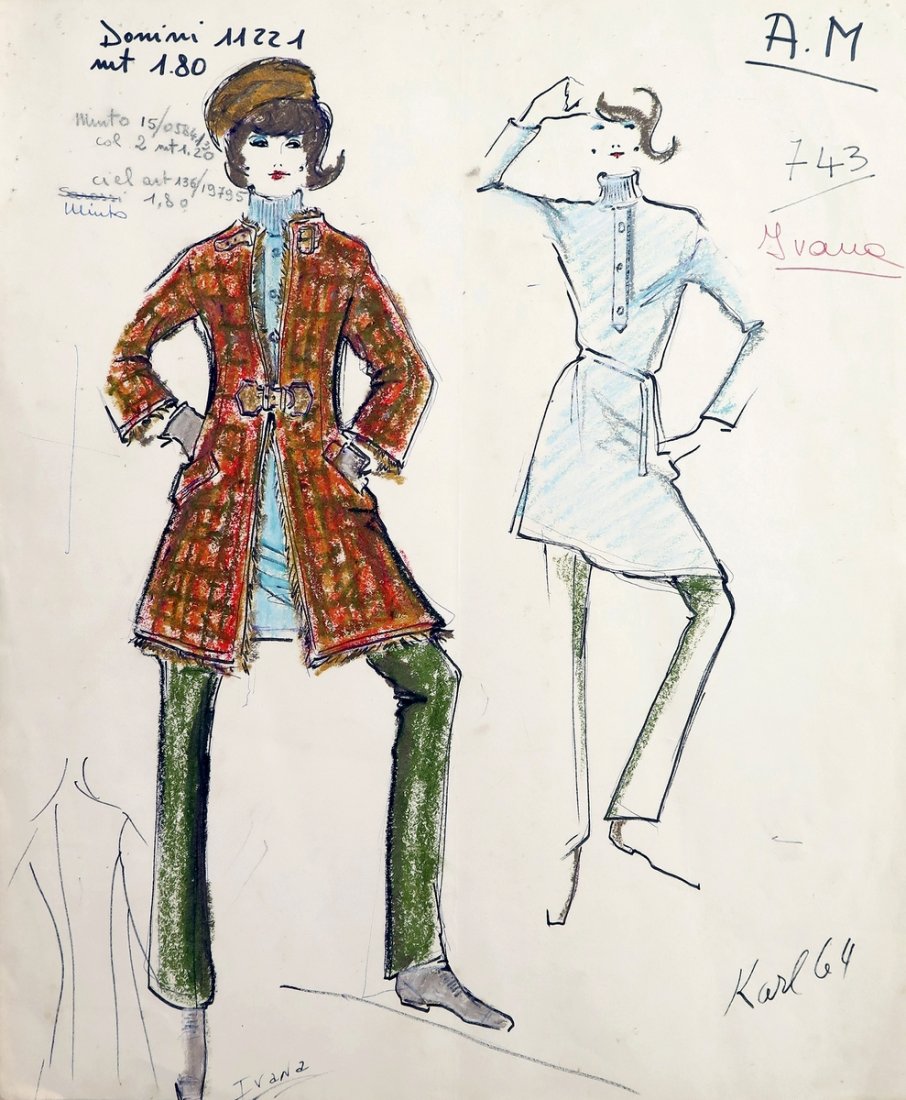 906x1100 Original Fashion Drawing Tiziani + Lagerfeld + Liz - Karl Lagerfeld Drawings