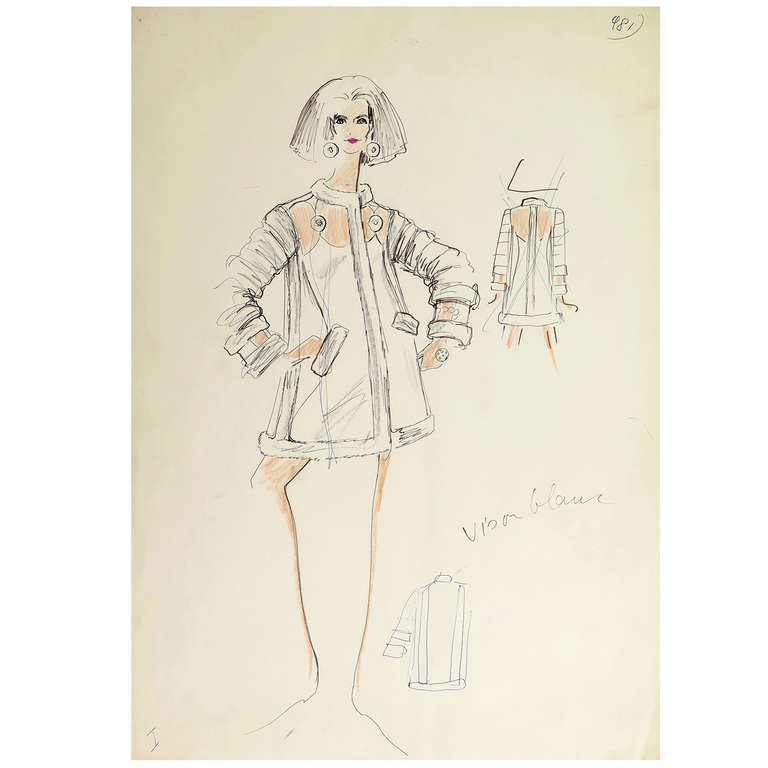 768x768 Original Karl Lagerfeld Fashion Drawing, Circa On Antique - Karl Lagerfeld Drawings