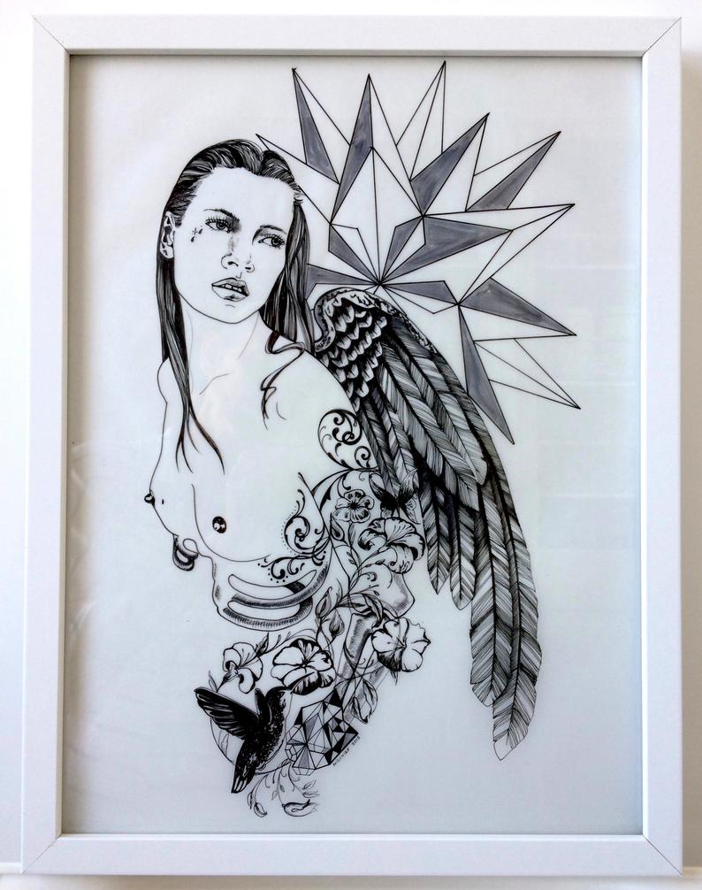 794x1006 kate moss humming to the astro stars original pen drawing etsy - Kate Moss Drawing