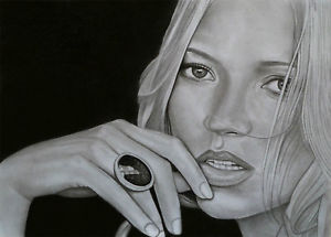 300x215 kate moss original black and white pencil drawing ebay - Kate Moss Drawing