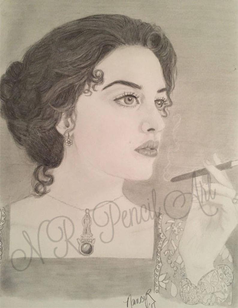 794x1028 Kate Winslet As Rose In Titanic Original Graphite Drawing Etsy - Kate Winslet Drawing
