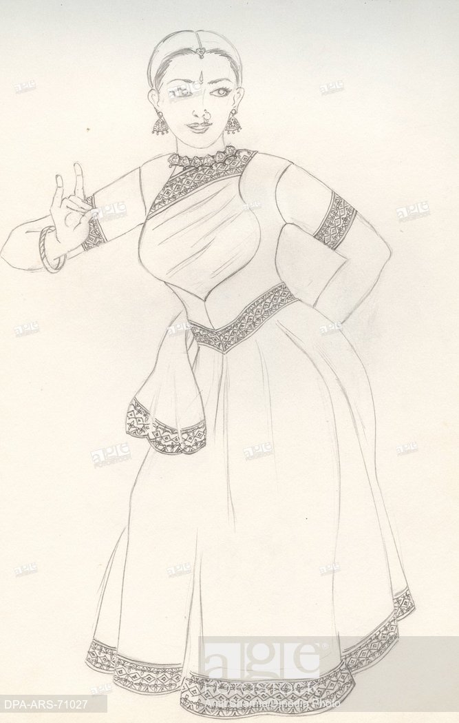 667x1049 Painting Illustration Drawing Color Of Indian Woman Doing - Kathak Drawing