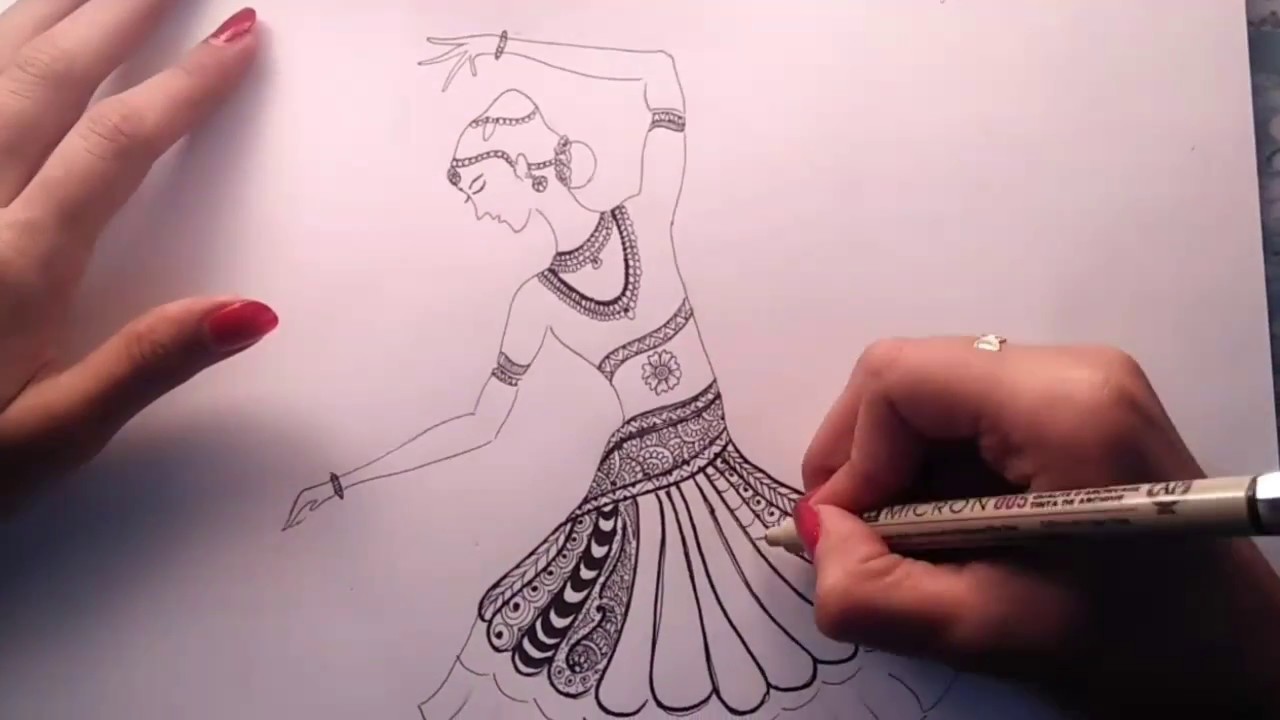 1280x720 How To Draw Bharatanatyam Zentangle Art Speed Drawing - Kathak Drawing