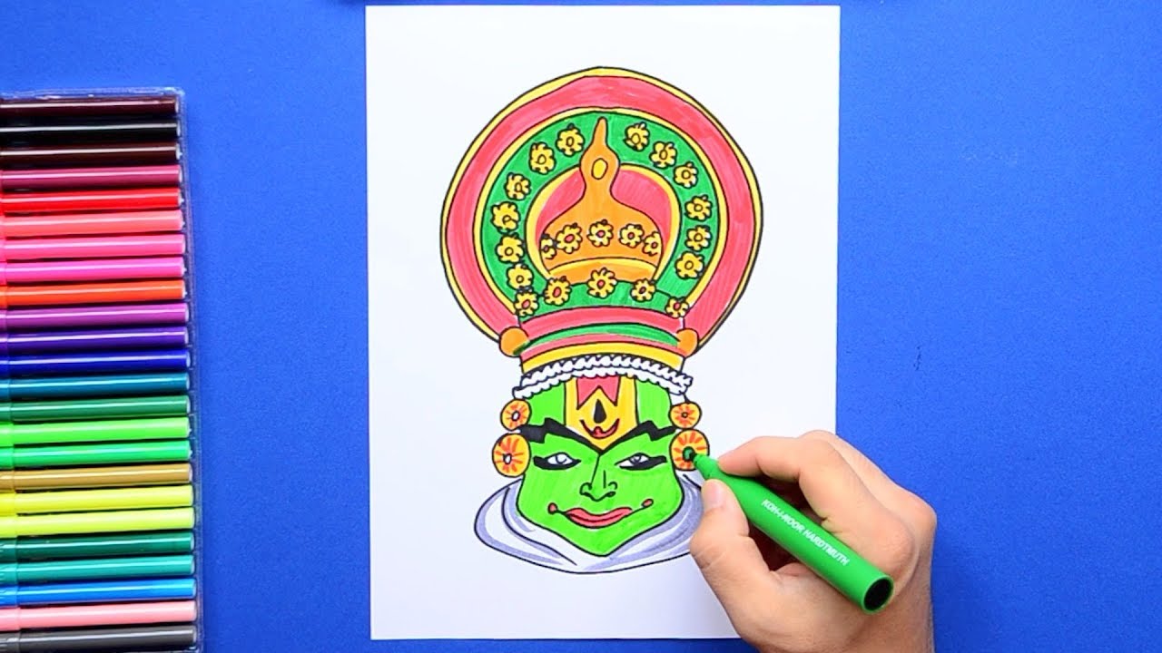 1280x720 How To Draw Kathakali Face Mask - Kathakali Drawing