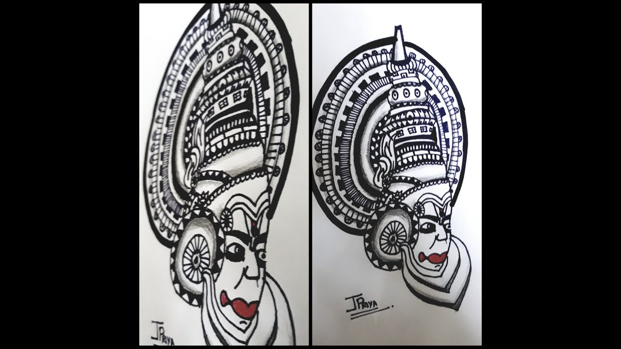 1280x720 Kathakali Art Drawingmandalapencil Art - Kathakali Drawing