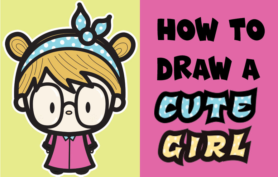 892x570 how to draw a cute kawaii girl with buns, headband, and glasses - Kawaii Girl Drawings
