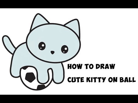 480x360 How To Draw Cute Kawaii Kitten Cat On Top Of Soccer Ball Easy - Kawaii Kitty Drawing