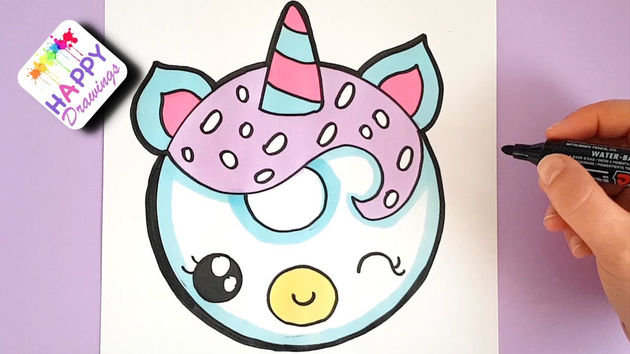 1280x720 How To Draw A Unicorn Donut Easy Step - Kawaii Unicorn Drawing