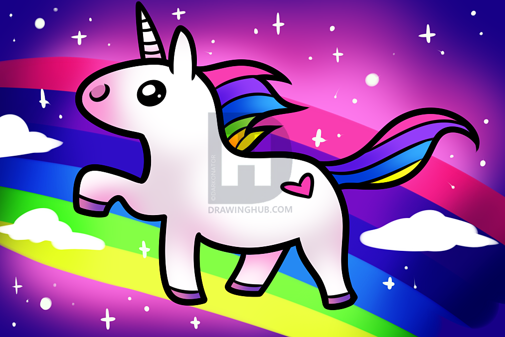 1013x677 How To Draw A Kawaii Unicorn, Step - Kawaii Unicorn Drawing