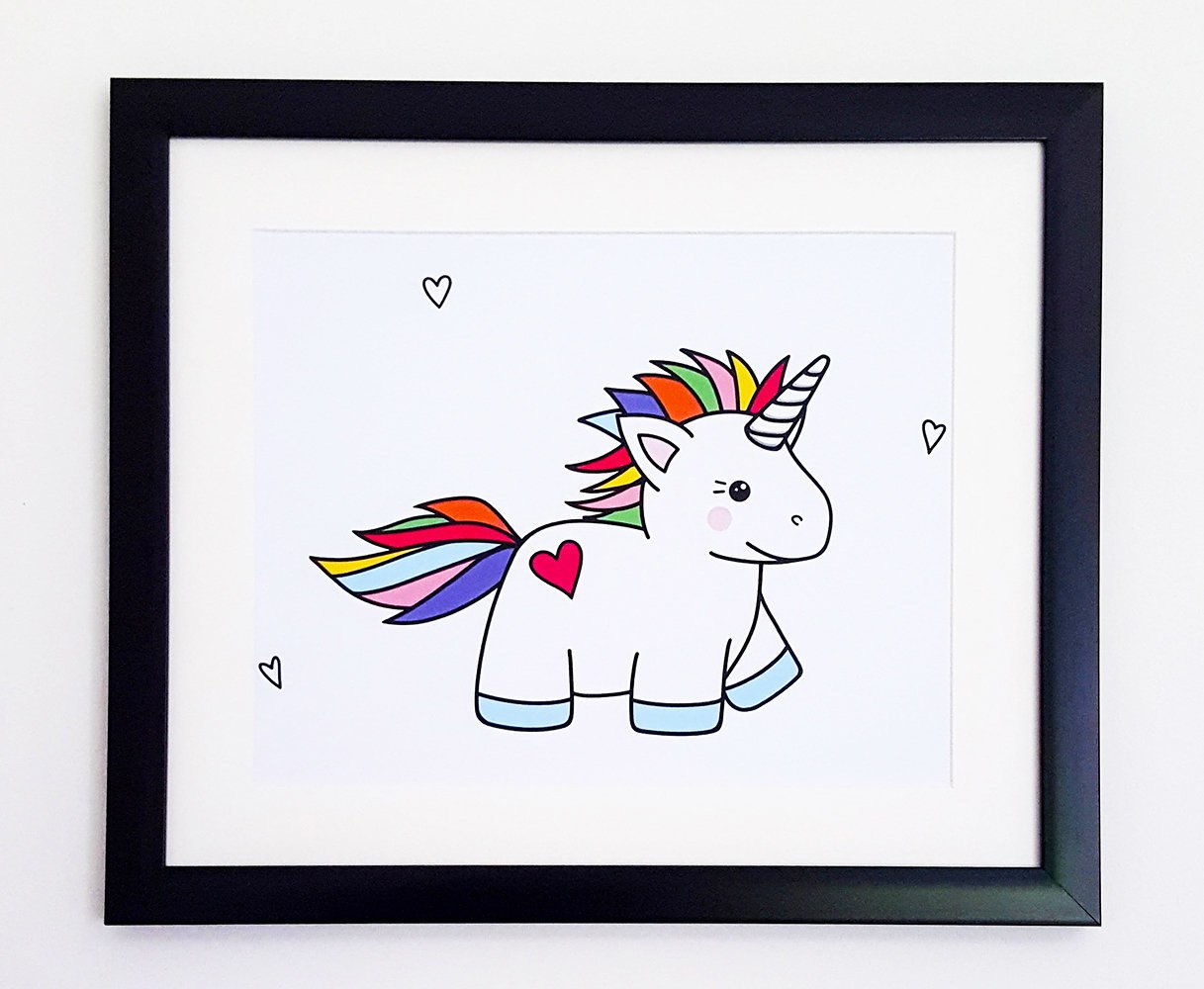 1217x1000 Cute Unicorn Art Print - Kawaii Unicorn Drawing