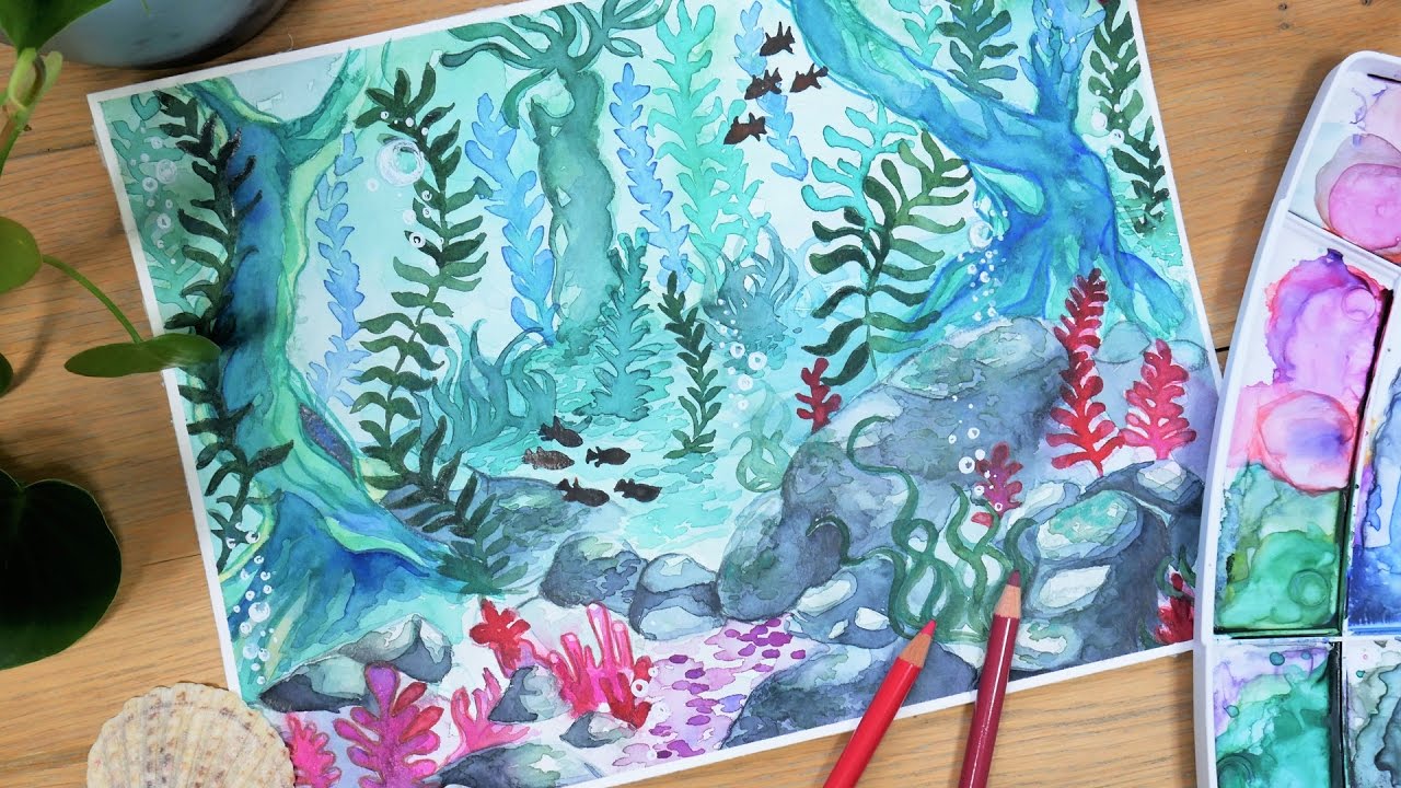 1280x720 Kelp Forest Watercolor Painting - Kelp Forest Drawing