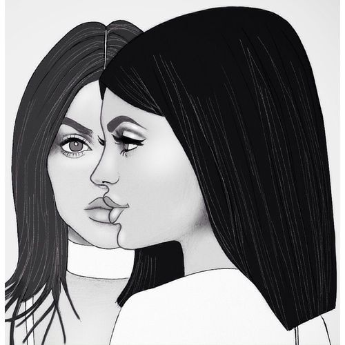 500x500 art, illustration, drawing, kylie, kendall, jenner, kardashian - Kendall Jenner Drawing