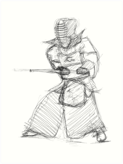 413x549 Kendo Sketch Art Prints - Kendo Drawing