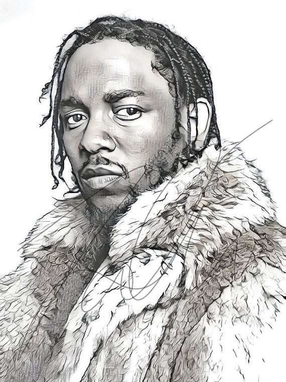 570x760 Kendrick Lamar Drawing Sketch Print Wall Art Illustration Etsy - Kendrick Lamar Drawing