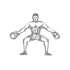 300x300 Fitness Athlete Lifting Kettlebell Doodle Art Digital Art - Kettlebell Drawing
