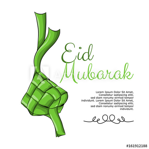 500x500 vector illustration of eid mubarak with hanging ketupat hand - Ketupat Drawing