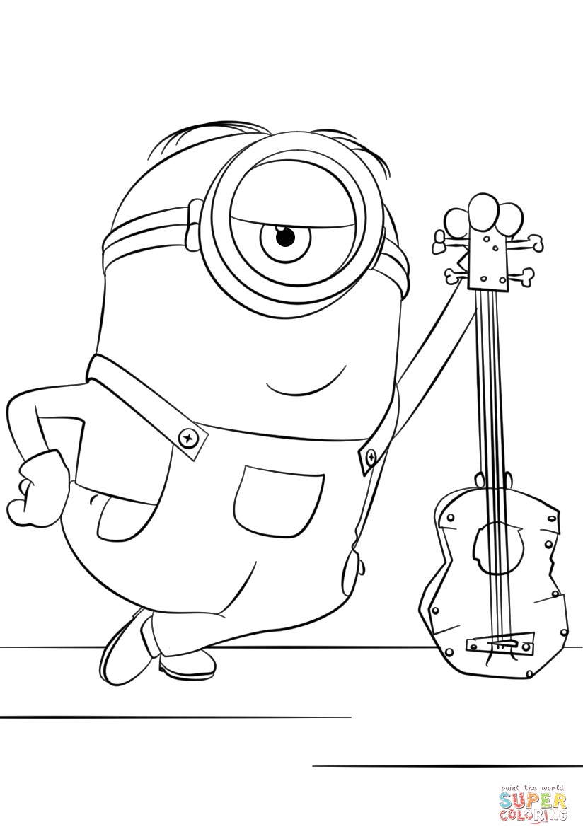 824x1186 minion stuart with guitar coloring - Kevin The Minion Drawing