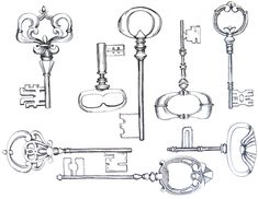 235x182 Set Of Vintage Key Drawings - Key Drawing