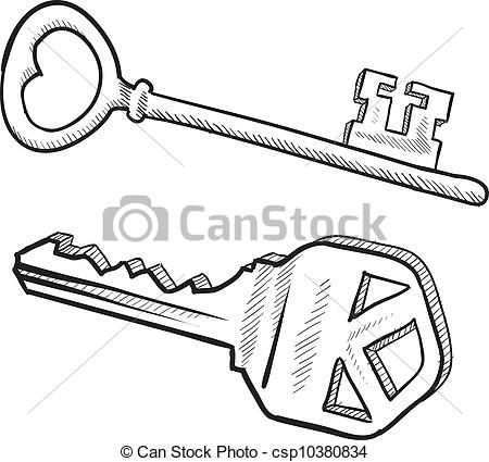 450x425 key sketch doodle style antique lock and key illustration - Key Line Drawing