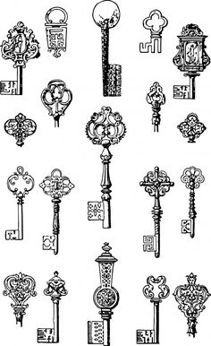 236x386 Set Of Vintage Key Drawings - Key Line Drawing