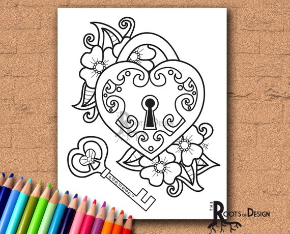 570x460 Instant Download Coloring - Key To My Heart Drawing