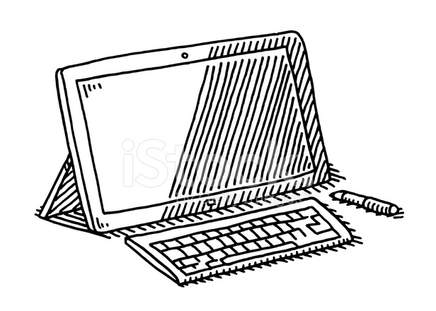 616x440 Tablet Computer Keyboard Pen Drawing Stock Vector - Keyboard Line Drawing