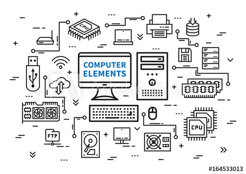 500x354 computer desktop elements vector illustration desktop components - Keyboard Line Drawing