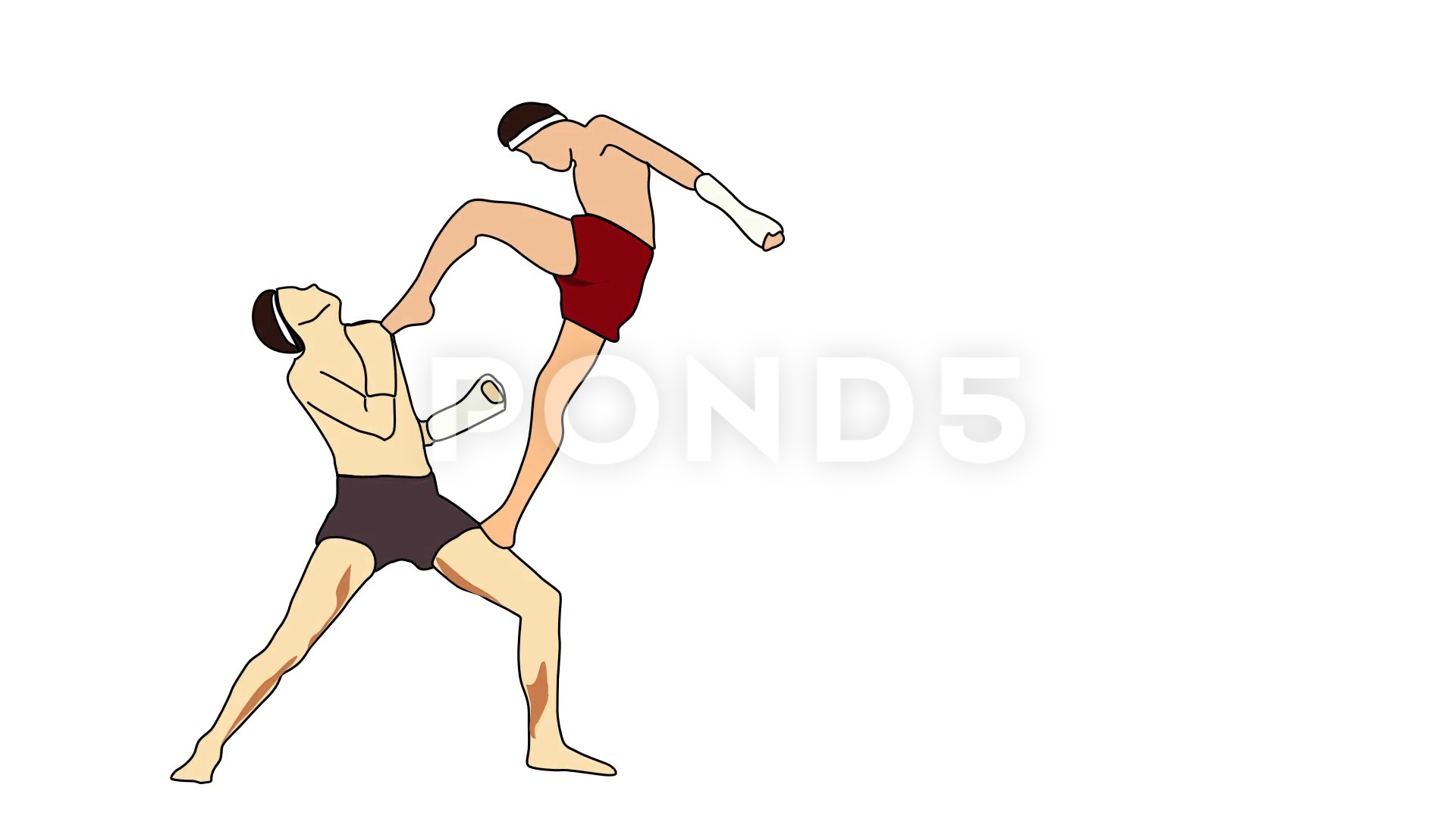 1920x1080 Video Animated Drawing Of Kickboxing Competition Match Male - Kickboxing Drawing