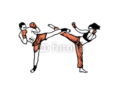 400x320 women and man do high kick on the kickboxing extreme sports hand - Kickboxing Drawing