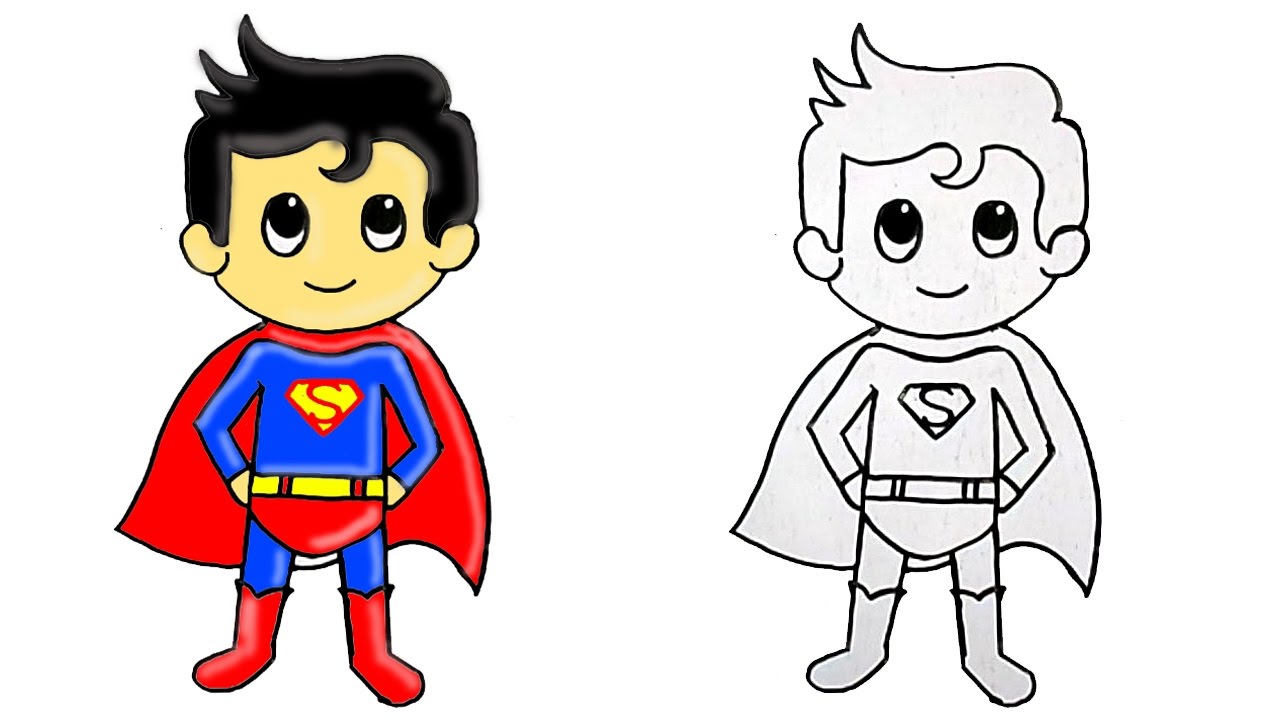 How To Draw Superhero Superman Cute Step - Kid Superhero Drawing. 