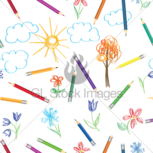 500x500 Kids Art Background Crayon Drawing Seamless Pattern Gl Stock - Kids Crayon Drawing