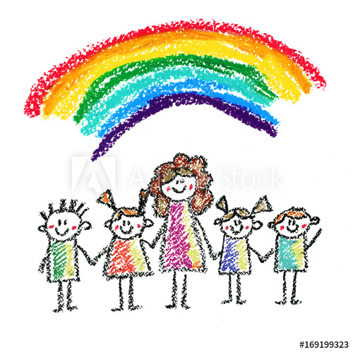 500x499 Teacher With Small Children Crayon Drawing Kids Drawing Style - Kids Crayon Drawing