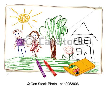 450x367 Child's Crayon Drawing Child's Crayon Drawing On Paper, Happy - Kids Crayon Drawing