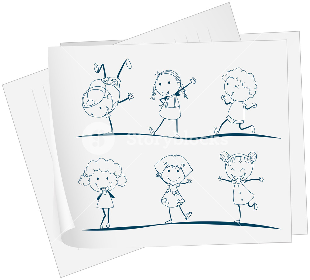 1000x904 Illustration Of A Paper With A Drawing Of Kids Dancing On A White - Kids Dancing Drawing