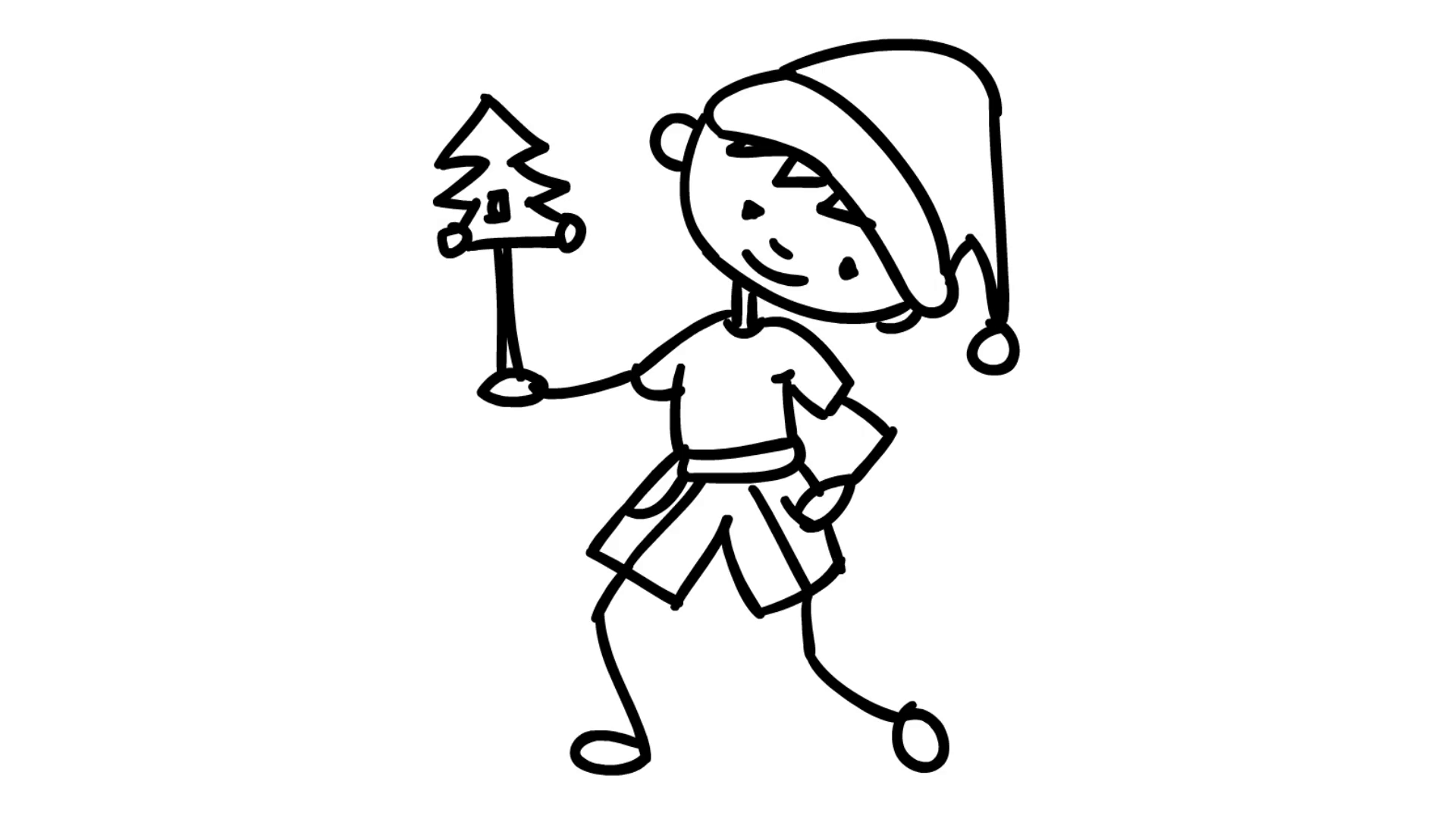 1920x1080 Christmas Kids Playing With Small Christmas Tree Line Drawing - Kids Drawing Christmas