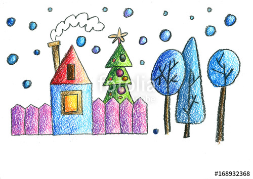 500x354 Old Town Old City Christmas City Kids Drawing Style Children - Kids Drawing Christmas
