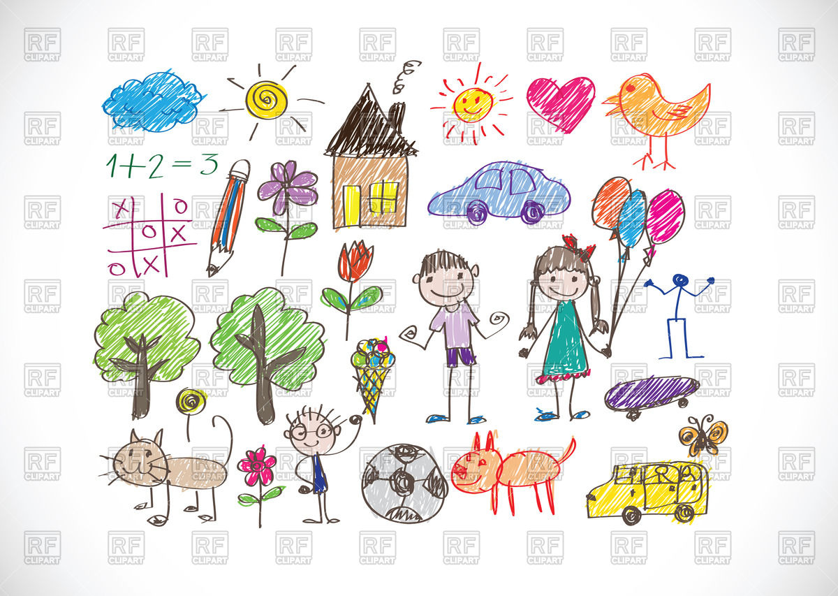 1200x853 kid's drawing with happy family vector image of objects tumdee - Kids Drawing Family