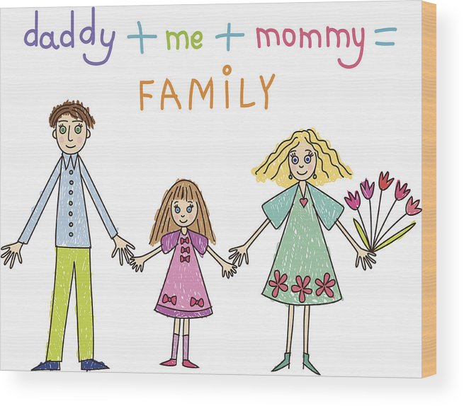 655x574 Kids Drawing Family Wood Print - Kids Drawing Family