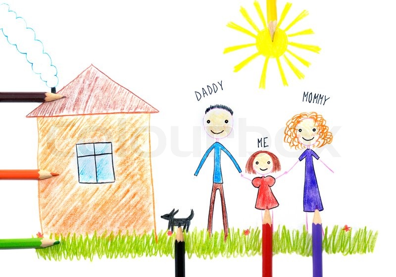 800x559 Kids Drawing Happy Family Near Their Stock Photo Colourbox - Kids Drawing Family