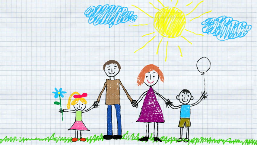 852x480 Child Draws Family And Home Stock Footage Video - Kids Drawing Family