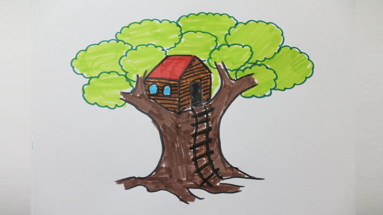 1280x720 How To Draw A Treehouse Step - Kids Drawing Of A Tree