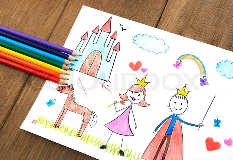 800x551 Kids Drawing Princess And Prince Stock Photo Colourbox - Kids Drawing Princess