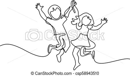 450x263 Happy Jumping Children Holding Hands Continuous Line Drawing - Kids Holding Hands Drawing