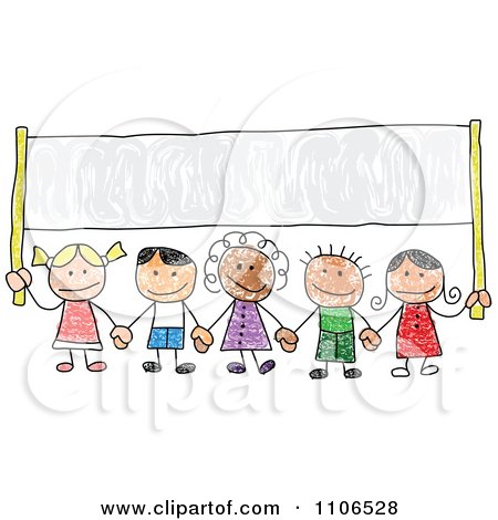 450x470 clipart stick drawing of multi ethnic children holding hands under - Kids Holding Hands Drawing
