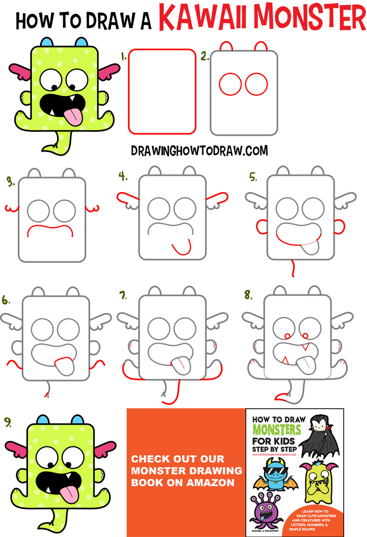 1200x1754 How To Draw A Cute Kawaii Monster With Easy Step - Kids Monster Drawing