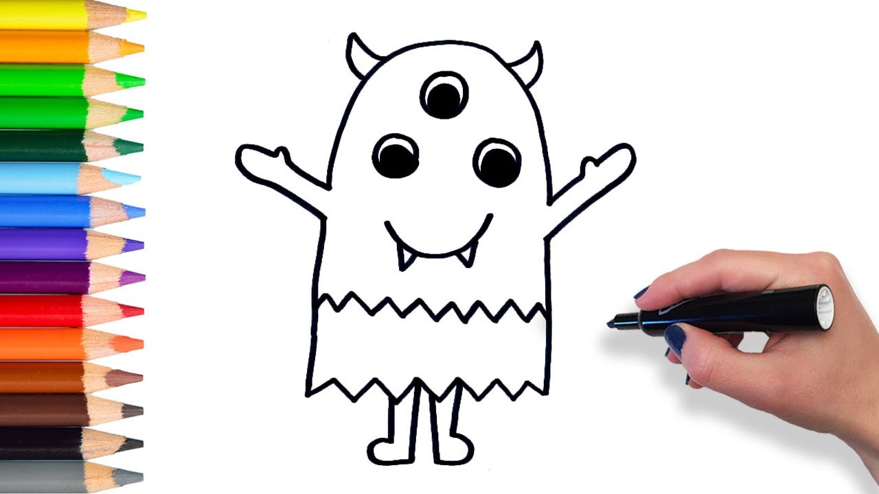 1280x720 Learn How To Draw Little Monster Teach Drawing For Kids Toddlers - Kids Monster Drawing