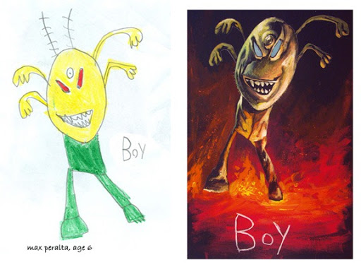 512x378 the monster engine children's drawings painted realistically - Kids Monster Drawing