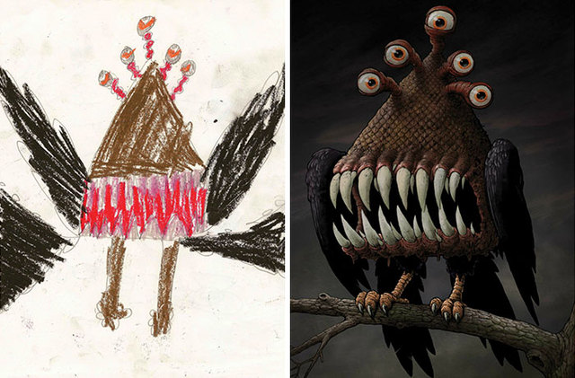 640x421 this is what happens when professional artists reimagine kids - Kids Monster Drawing