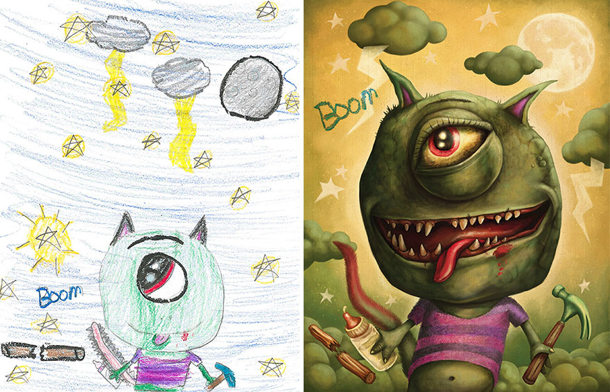 880x566 artists recreate kids' monster doodles in their unique styles - Kids Monster Drawing