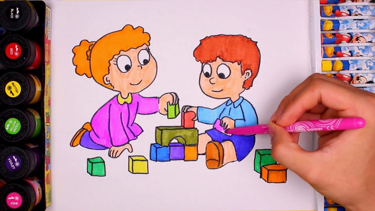 1280x720 Drawing And Colouring Kids Playing - Kids Playing Drawing